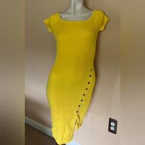 Jolie & Joy Yellow Ribbed Button-Detail Dress